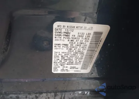 2013 Nissan Murano Le from USA, damaged, VIN JN8AZ1MUXDW208617